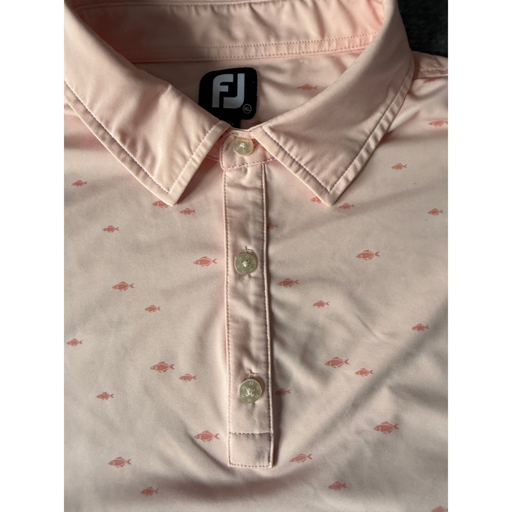 FootJoy Golf Polo Shirt Mens XL Pink Fish Print Short Sleeve Athletic - Picture 3 of 11